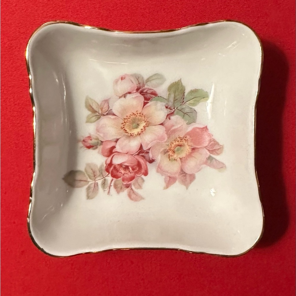 Floral Square Dish with Gold Trim